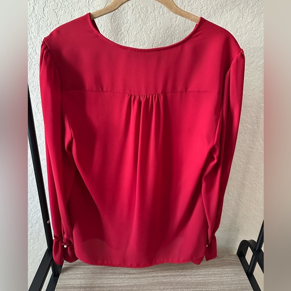 Karl Lagerfeld Bright Red V-Neck Blouse with Pearl Buttons - Picture 3 of 3